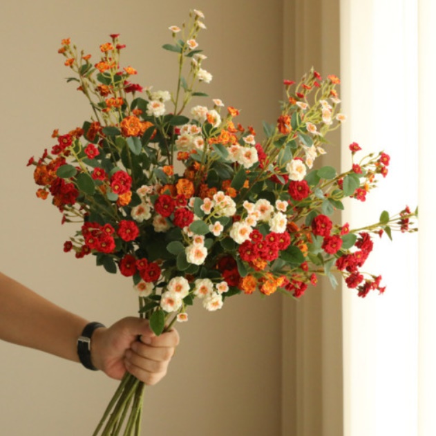 제이킨 폼폼 장미 3colors 가지 꽃다발 촬영 소품 로즈 조화 실크플라워